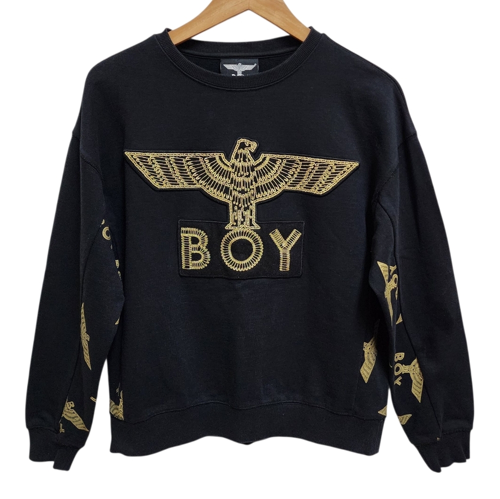 Boy London Sweatshirt Men Sz XS Black Metallic Gold Embroidered Eagle Big Logo